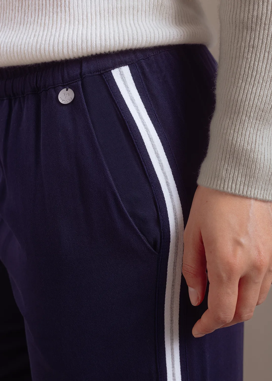 Senatex Weite Viskose Hose Navy mit Streifen