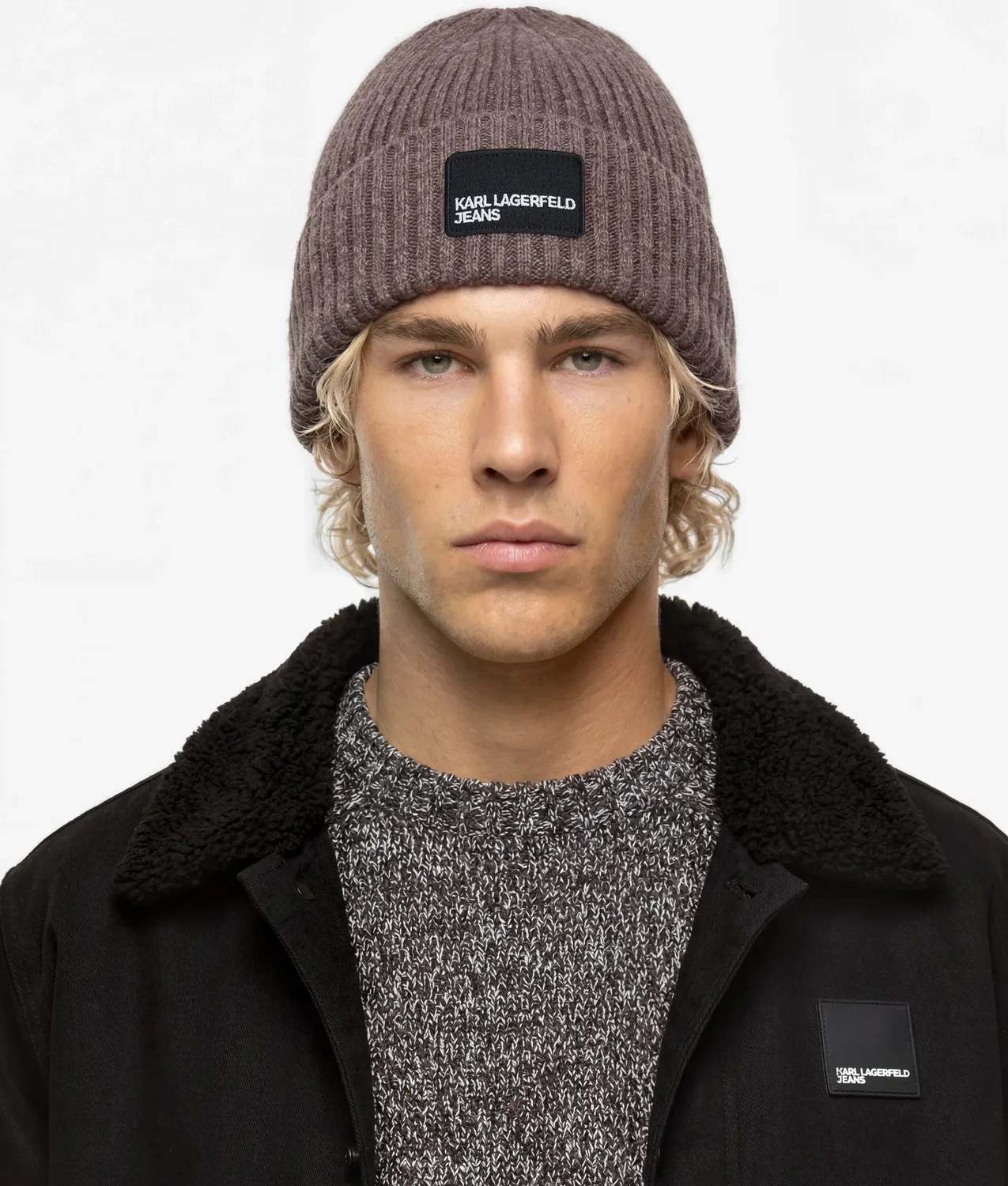 Karl Lagerfeld Jeans Logo Patch Beanie Strickmütze