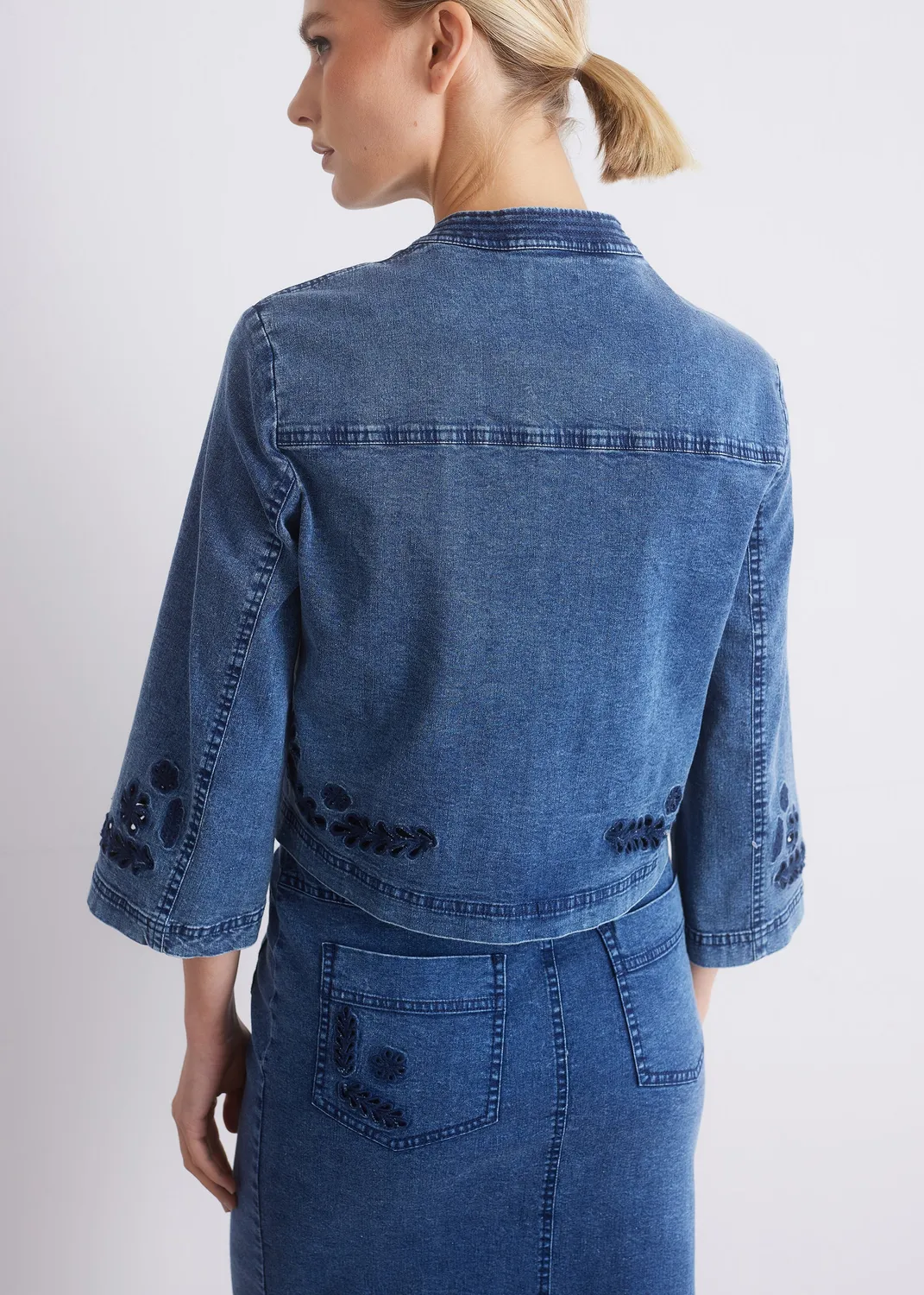 Senatex Jeansjacke Stickerei Denim kurz