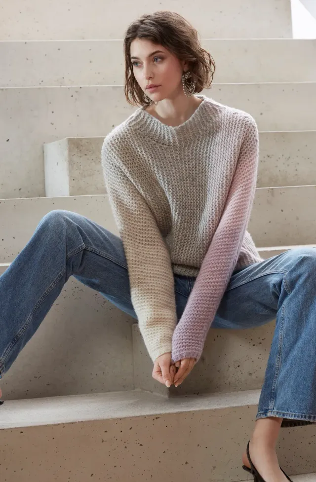Senatex Stehkragenpullover Farbverlauf Silver Stripes Wolle-Mix