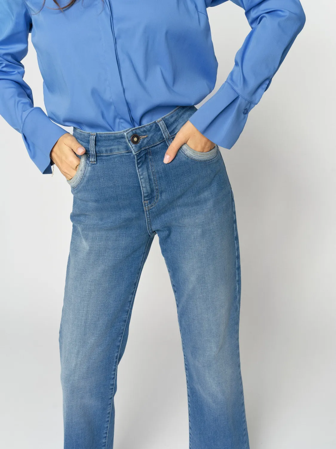 Mos Mosh MMCecilia Perla Jeans Mid Blue Flare High Waist