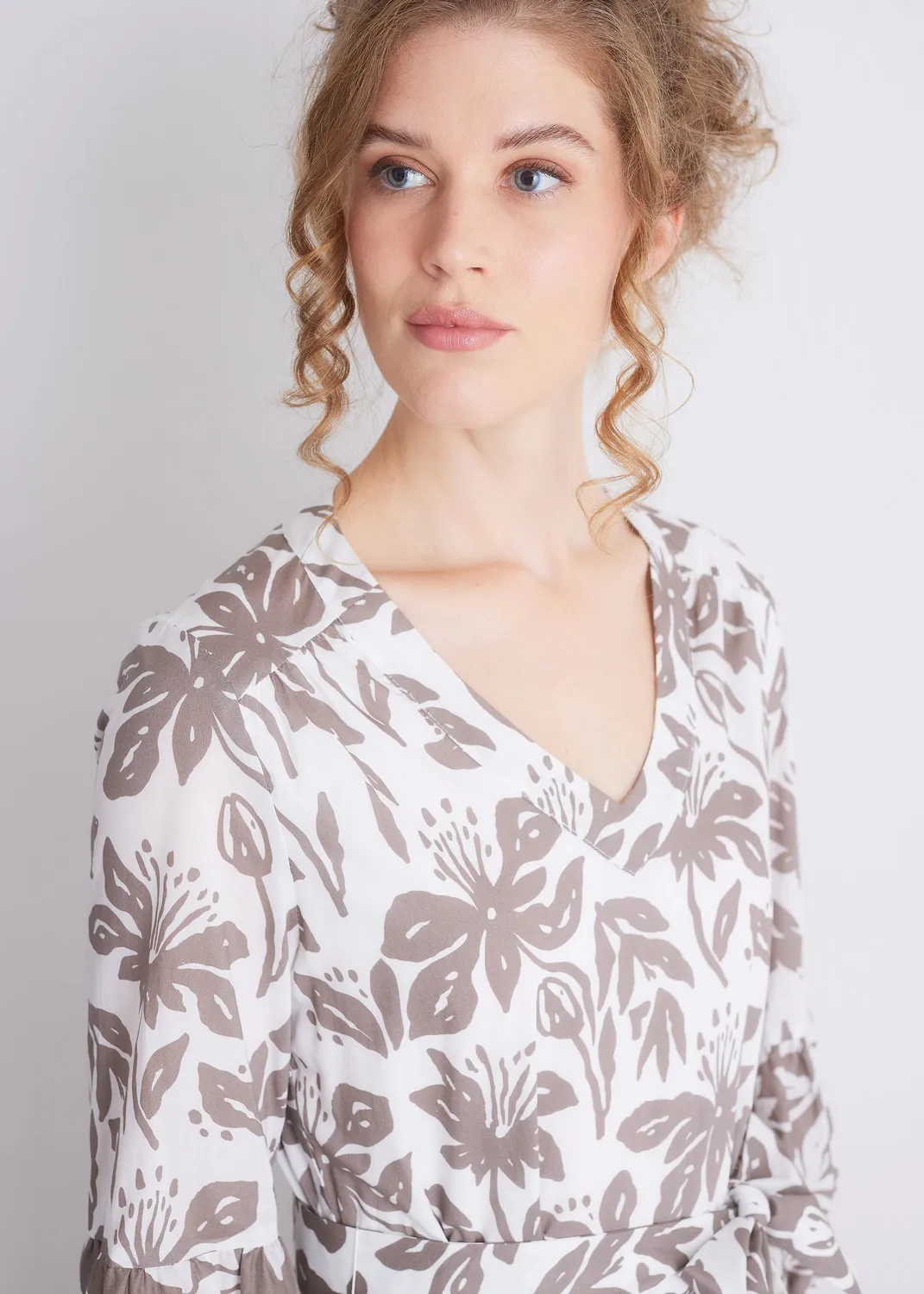 Senatex Midikleid OCS Baumwolle Kleid Mocca Flower Print