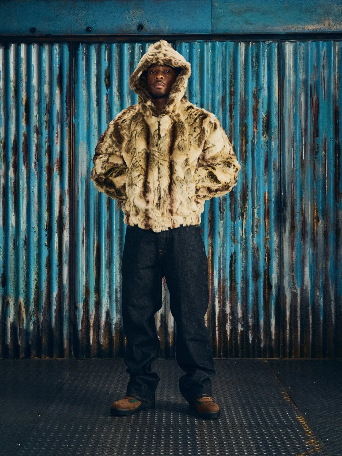 Corteiz Pelt Hooded Fur Jacke Fawn Kunstfell