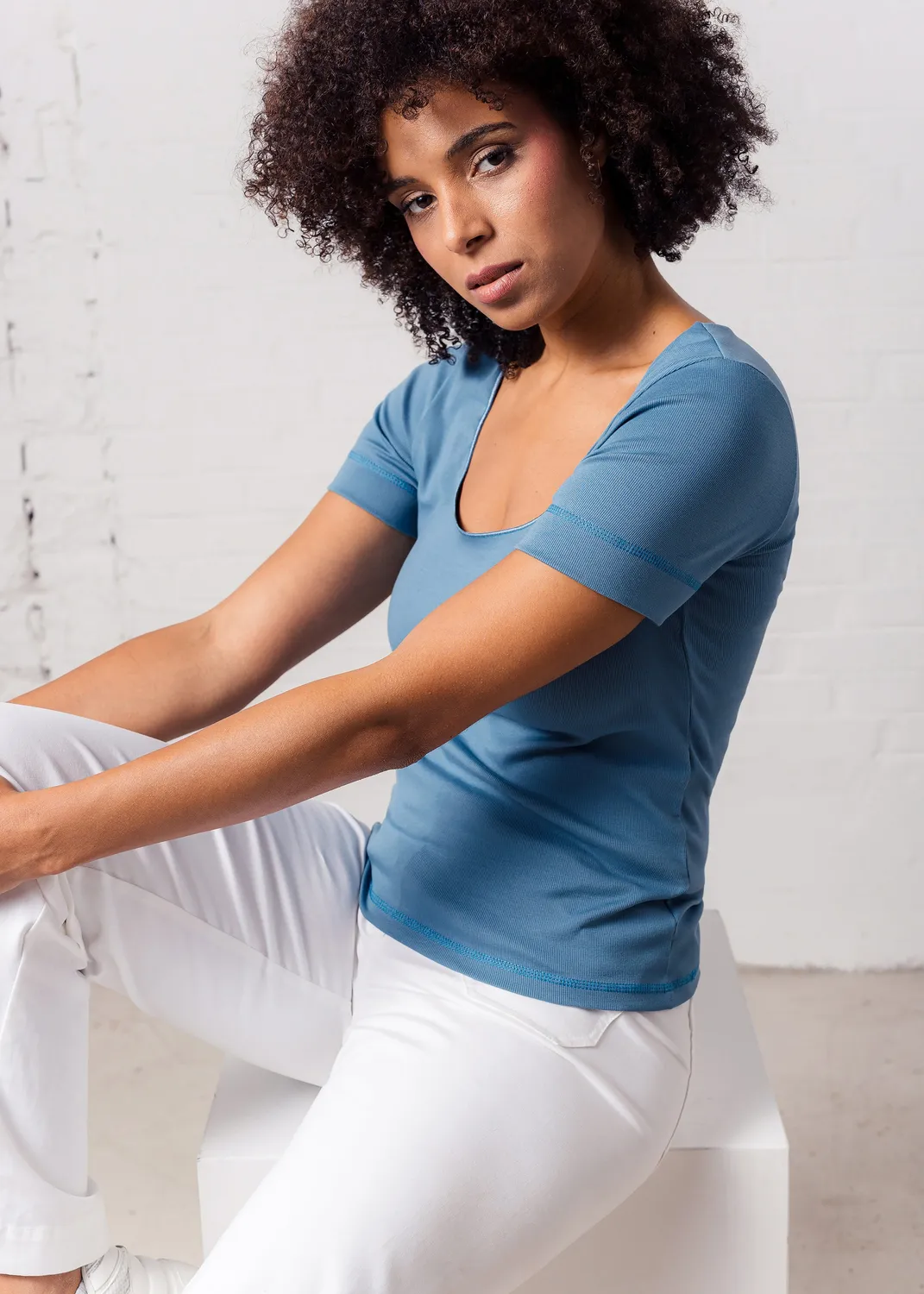 Senatex T-Shirt Bio-Baumwollmix GOTS Denim feminin