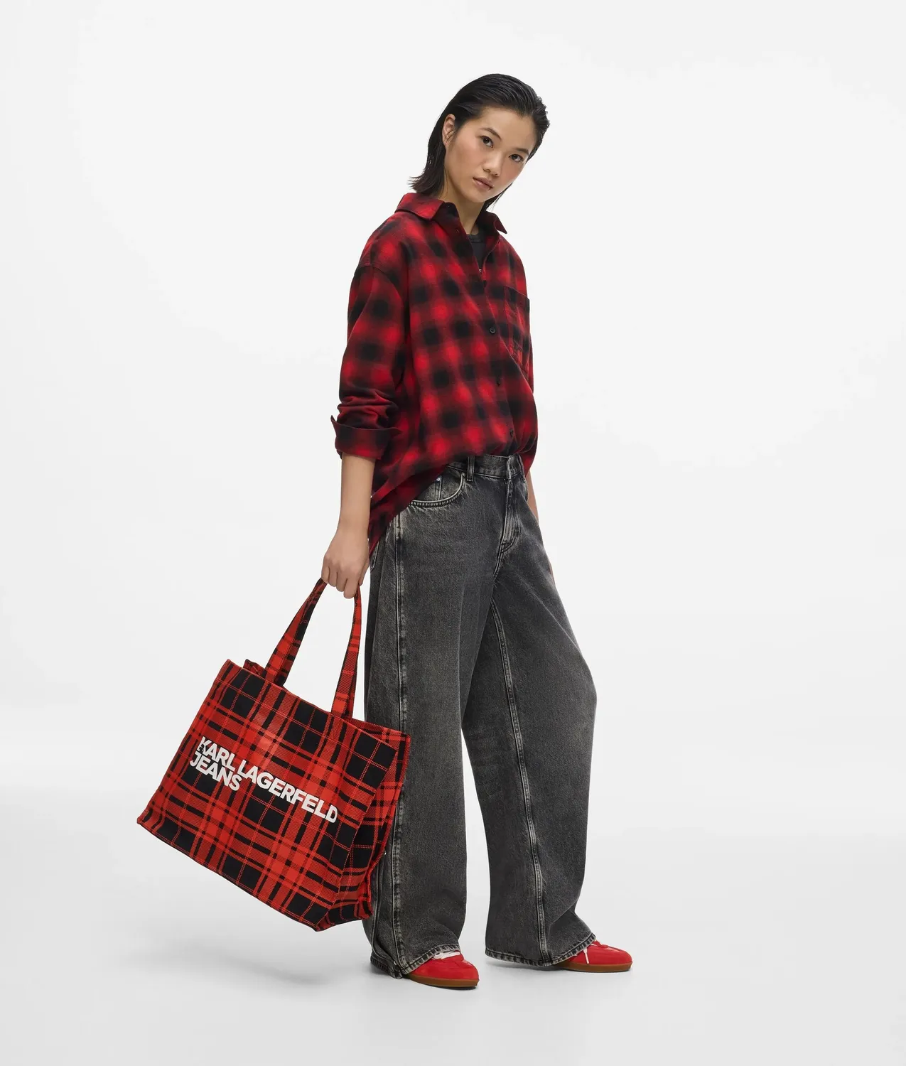 Karl Lagerfeld KL Jeans Logo Shopper Karo Canvas