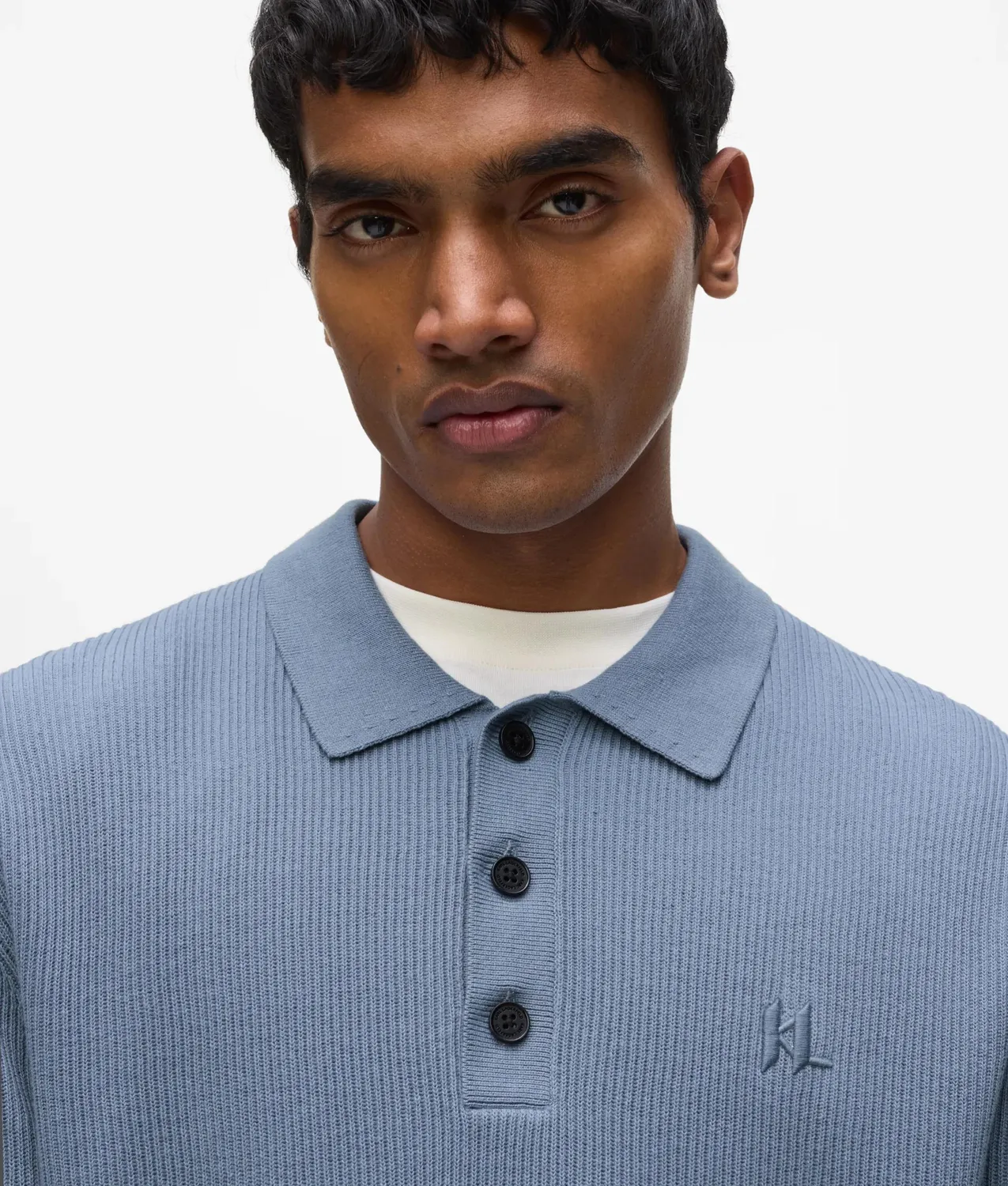 Karl Lagerfeld Poloshirt Langarm Rippstrick Monogramm