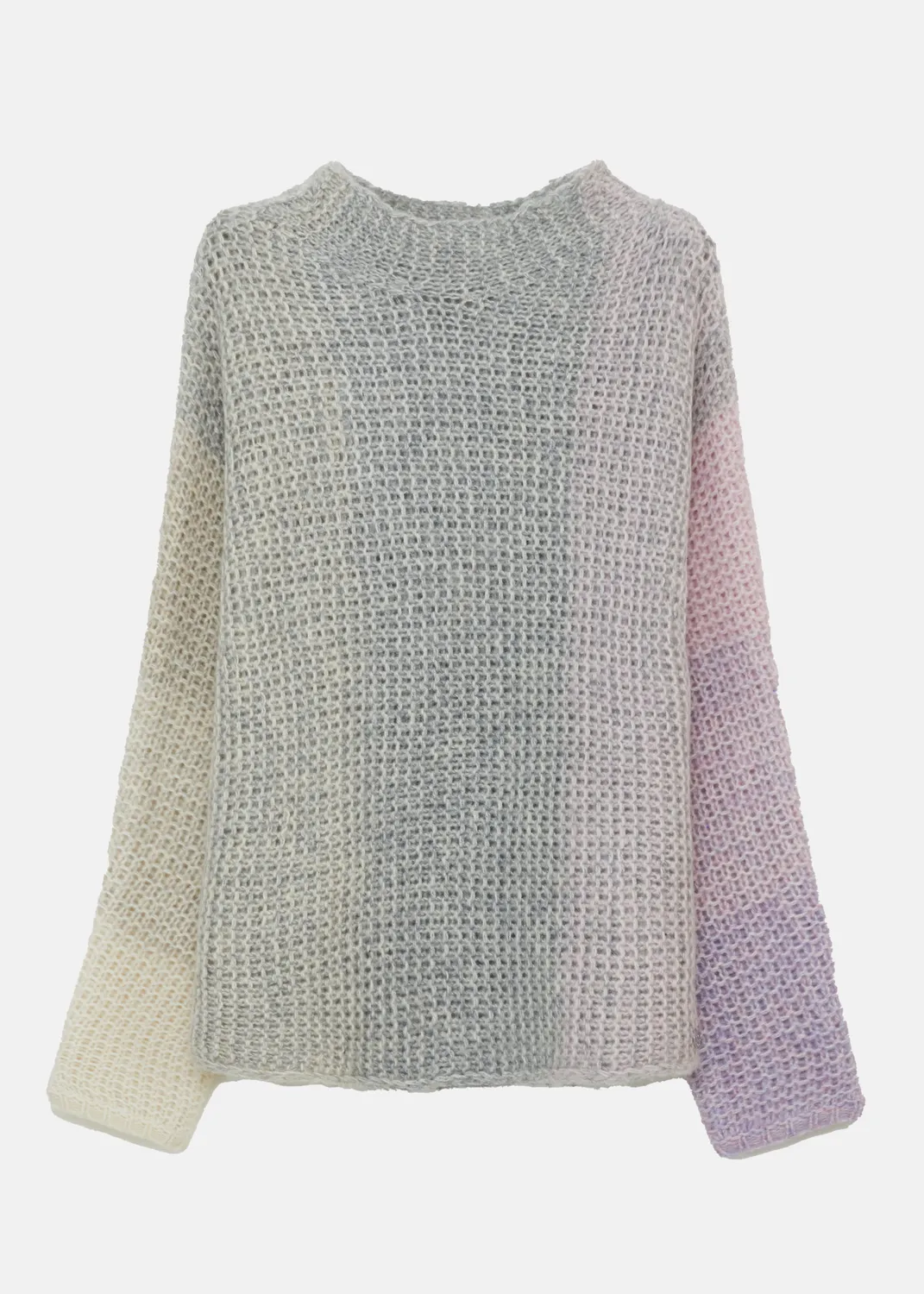 Senatex Stehkragenpullover Farbverlauf Silver Stripes Wolle-Mix