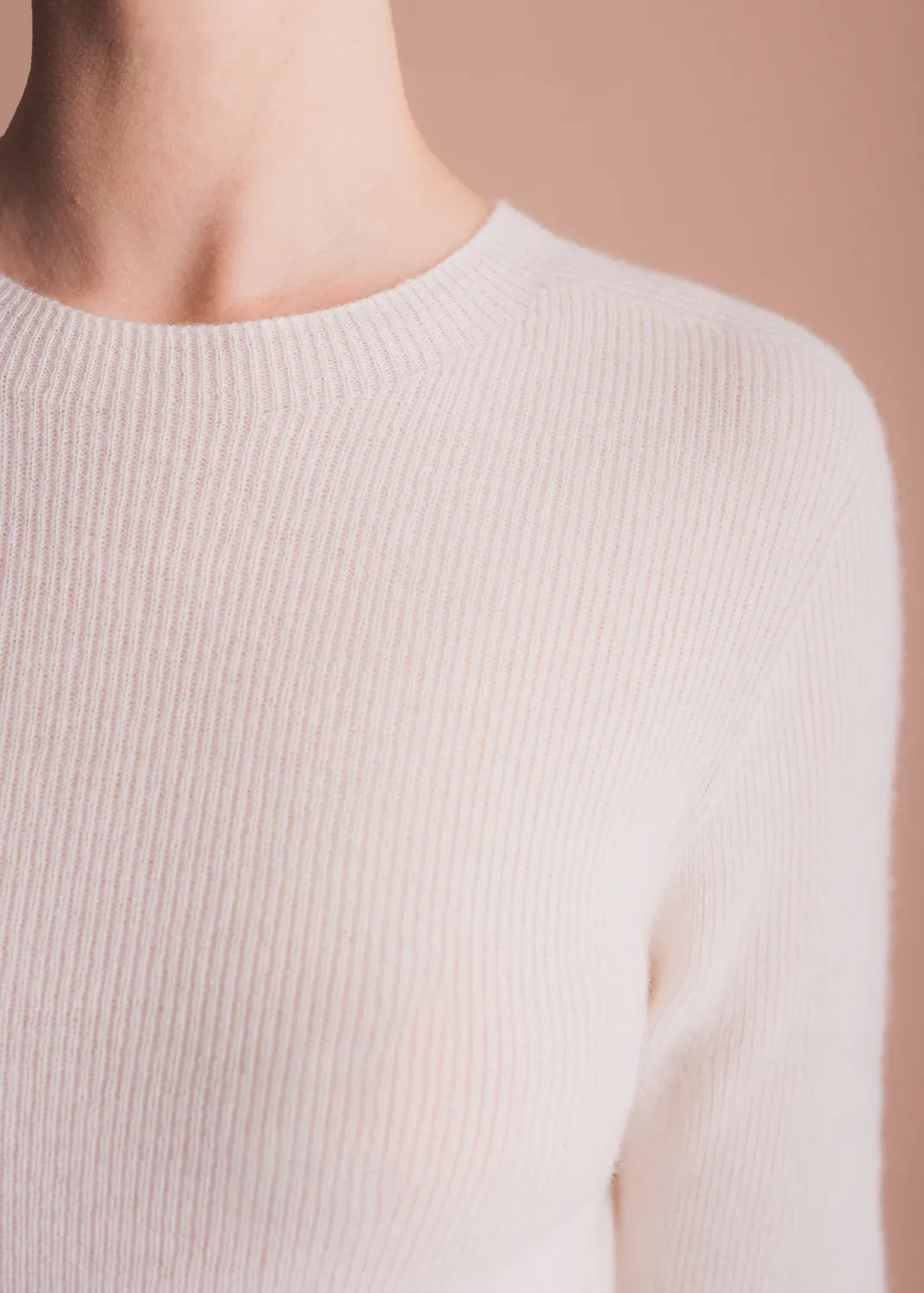 Senatex Rippstrick-Pullover Kaschmir Pullover Cream schmal