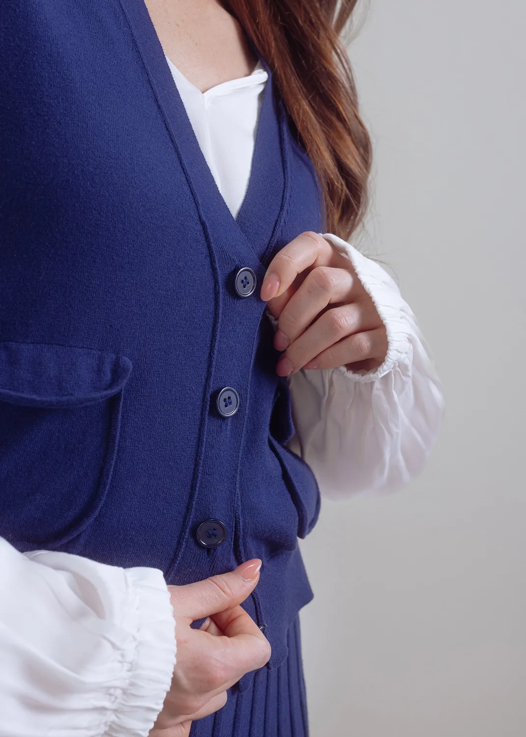 Senatex Strickweste Baumwolle-Kaschmir Weste Denim GOTS