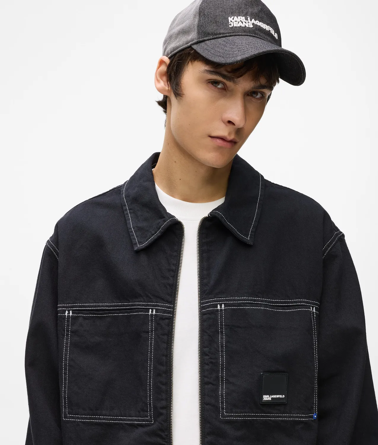 Karl Lagerfeld Jeans Kontrastnaht Jeansjacke Reißverschluss