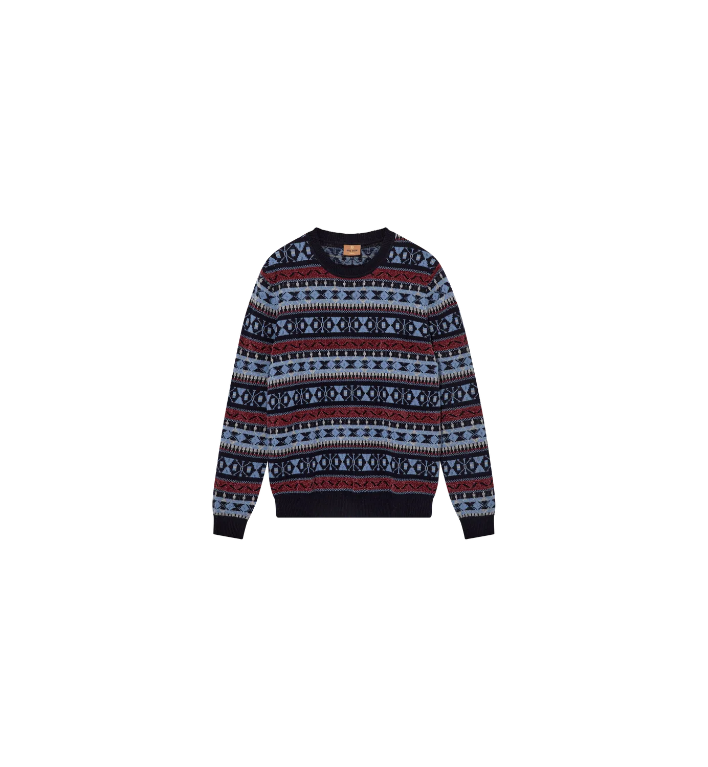 Mos Mosh Patterson Jacquard Crew Knit Pullover Navy regular