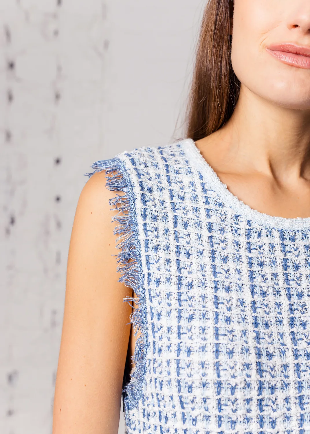 Senatex Bouclé-Top Top Denim Multicolor Fransen
