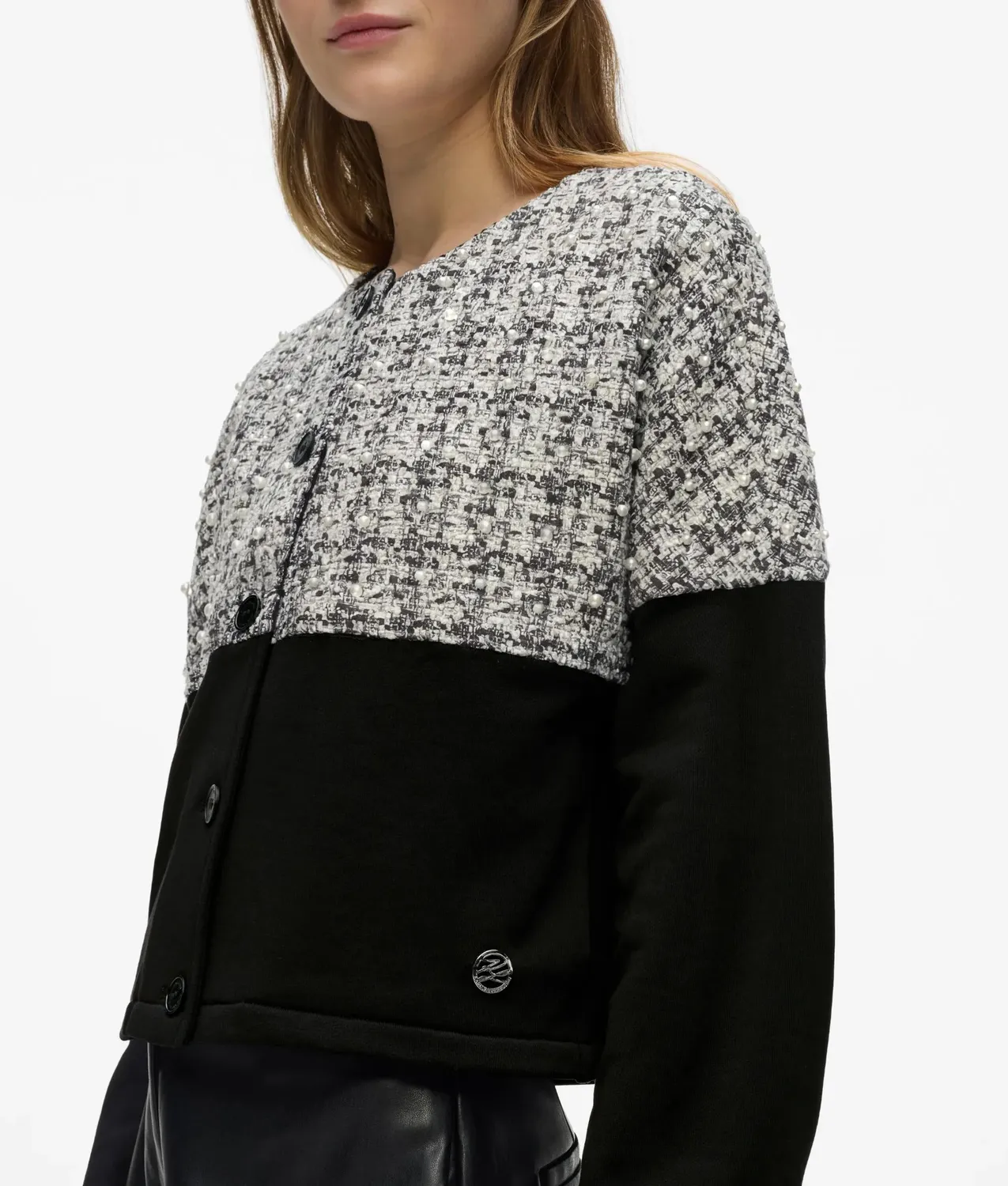 Karl Lagerfeld Bouclé Jersey Cardigan Strickjacke beige