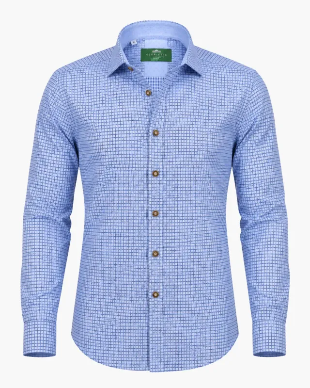 Gloriette Trachtenhemd Muster Blau Fashion Fit Baumwolle