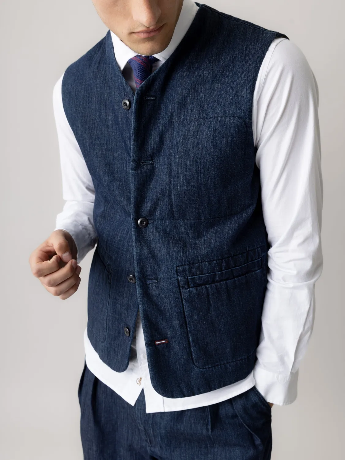 Mos Mosh MMGPisa Waistcoat Weste Blue Chambray