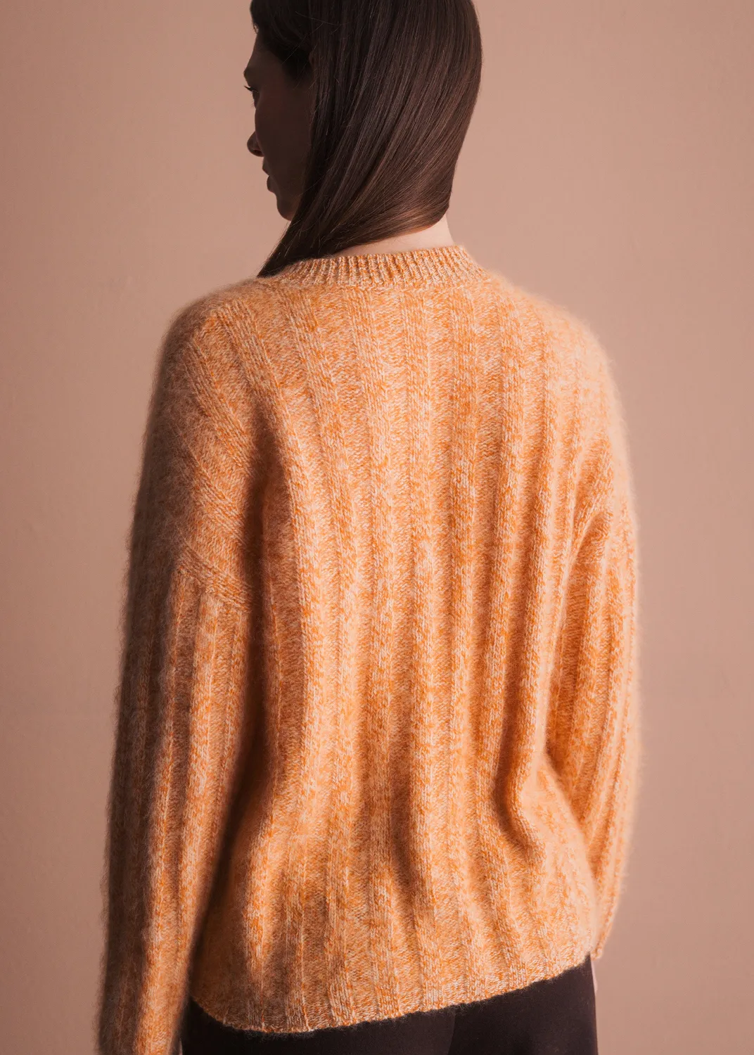 Senatex Pullover mit V-Ausschnitt Orange Merinowolle S/M