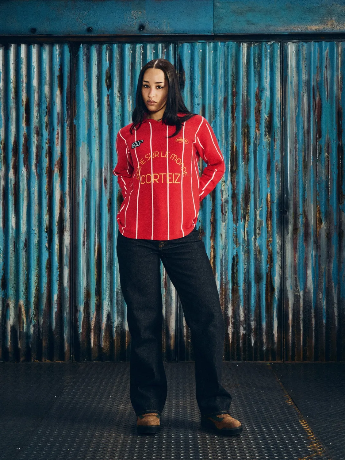 Corteiz Monde Knit LS Jersey Strickpullover Rot Baumwolle