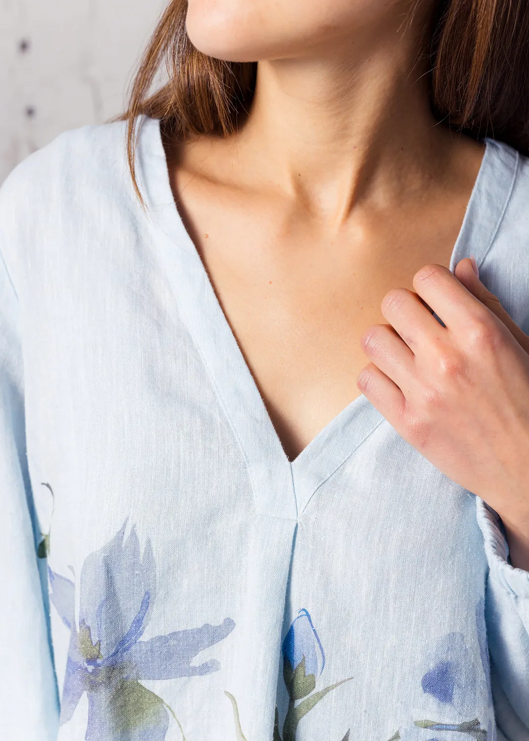 Senatex Bluse floraler Druck Sky Blue Ramie-Lyocell