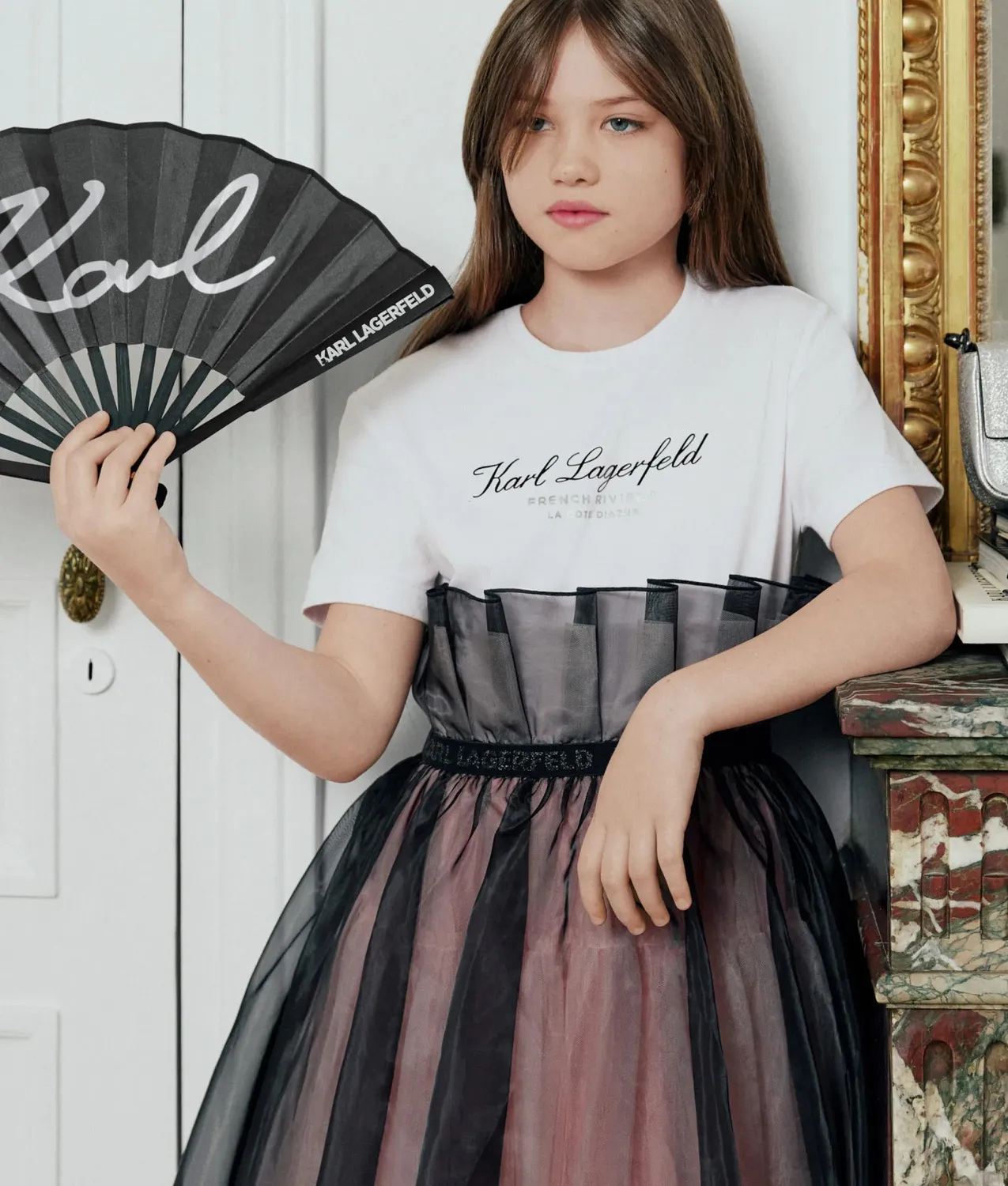 Karl Lagerfeld Girls Mesh Kleid Metallic-Logo