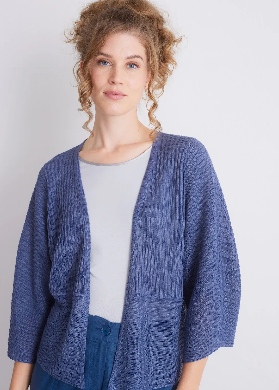 Senatex Cardigan Leinen White offene Front Sommer