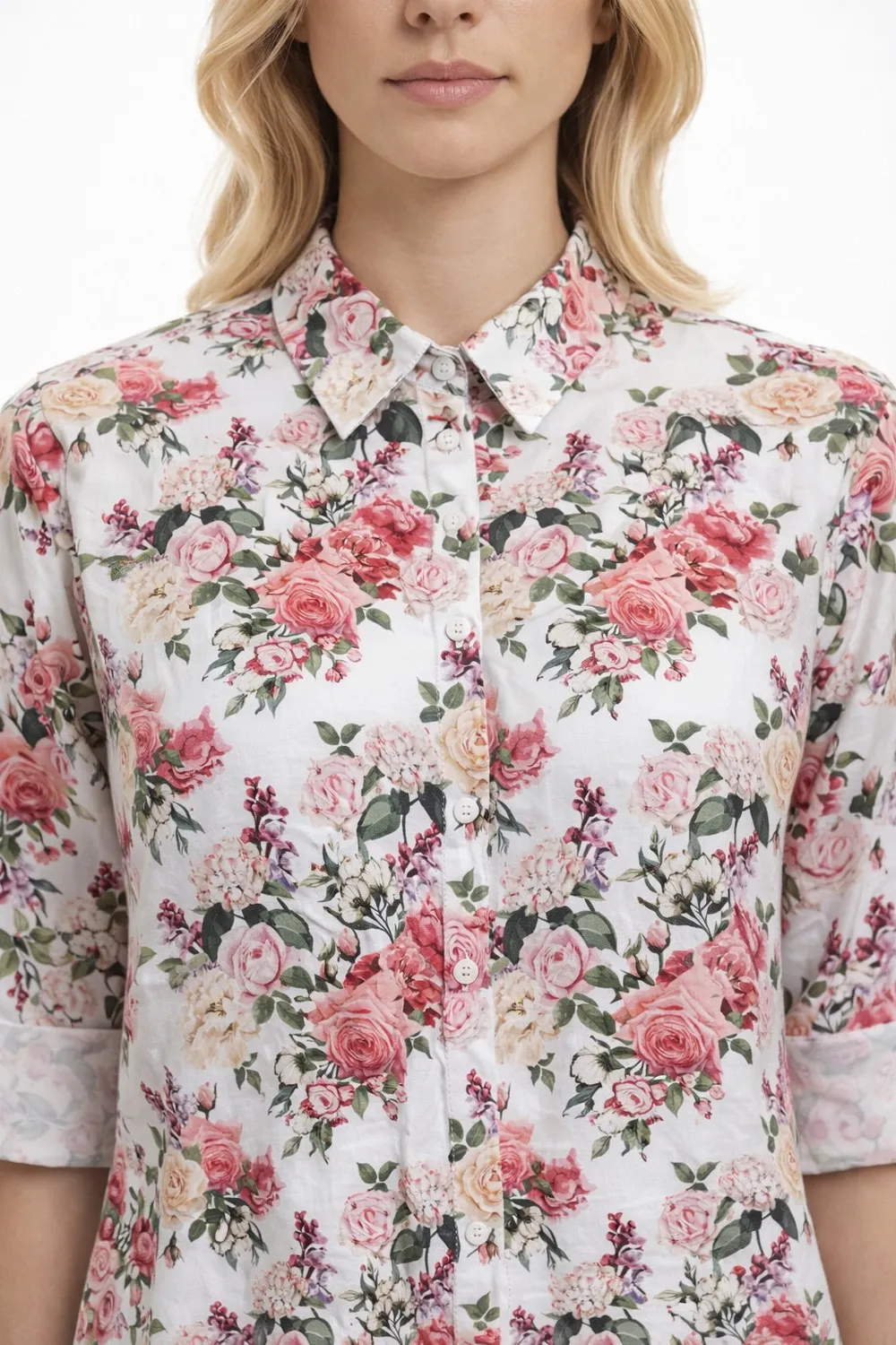 Gloriette Midikleid Rose Print Rosa Baumwollkleid 3/4-Arm