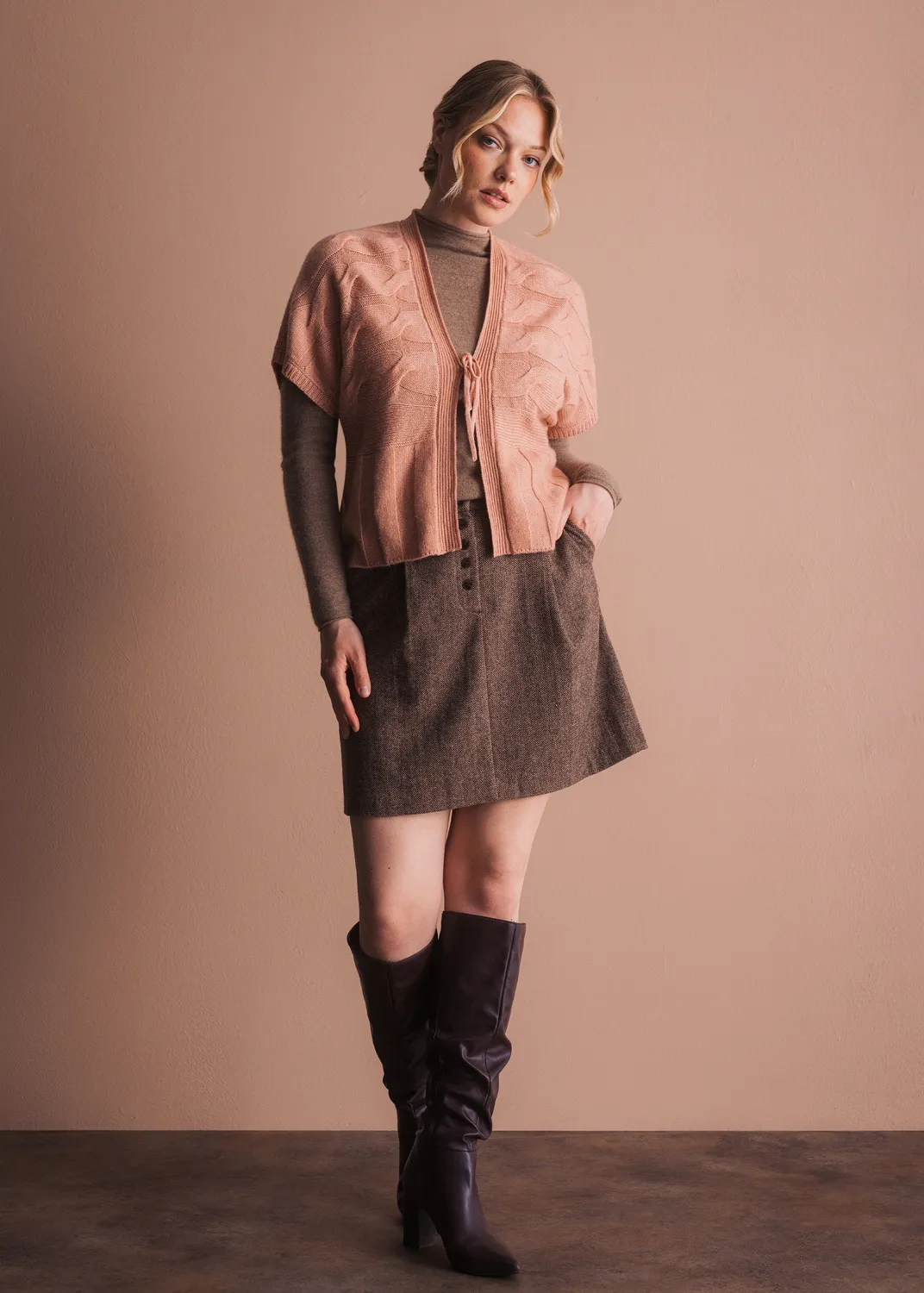 Senatex Strickjacke Bindeband Cardigan Peach