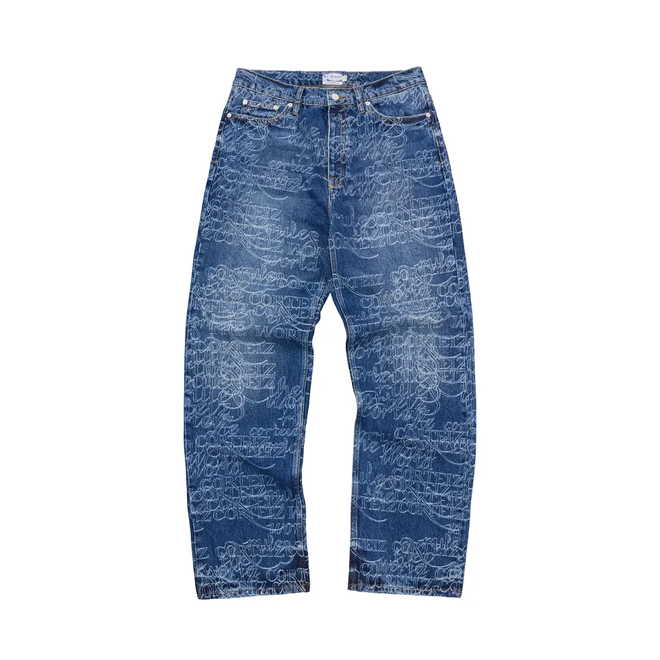 Corteiz Handwritten Baggy Jeans Midwash Indigo 14oz Denim