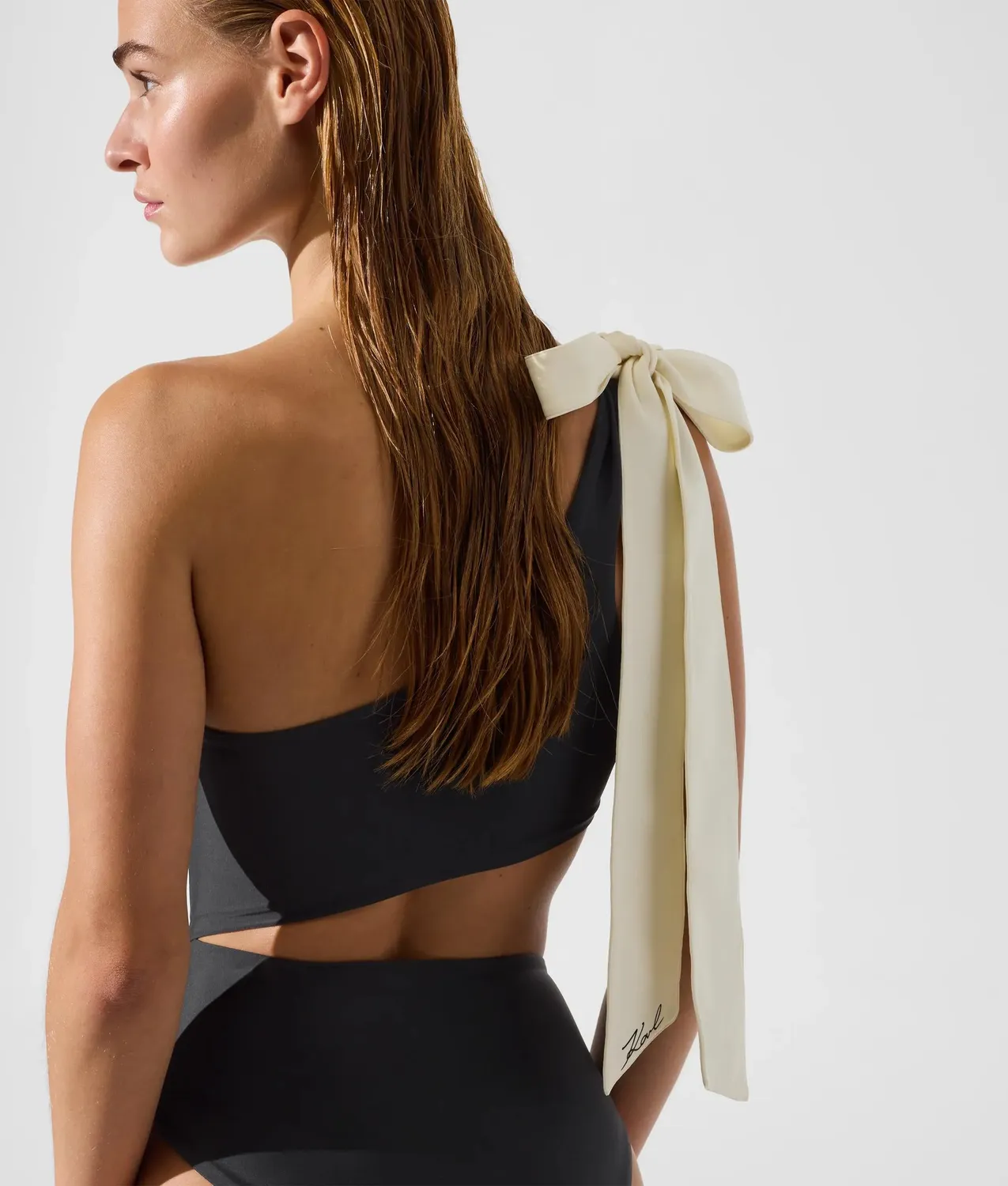 Karl Lagerfeld Signature Bow Badeanzug One-Shoulder