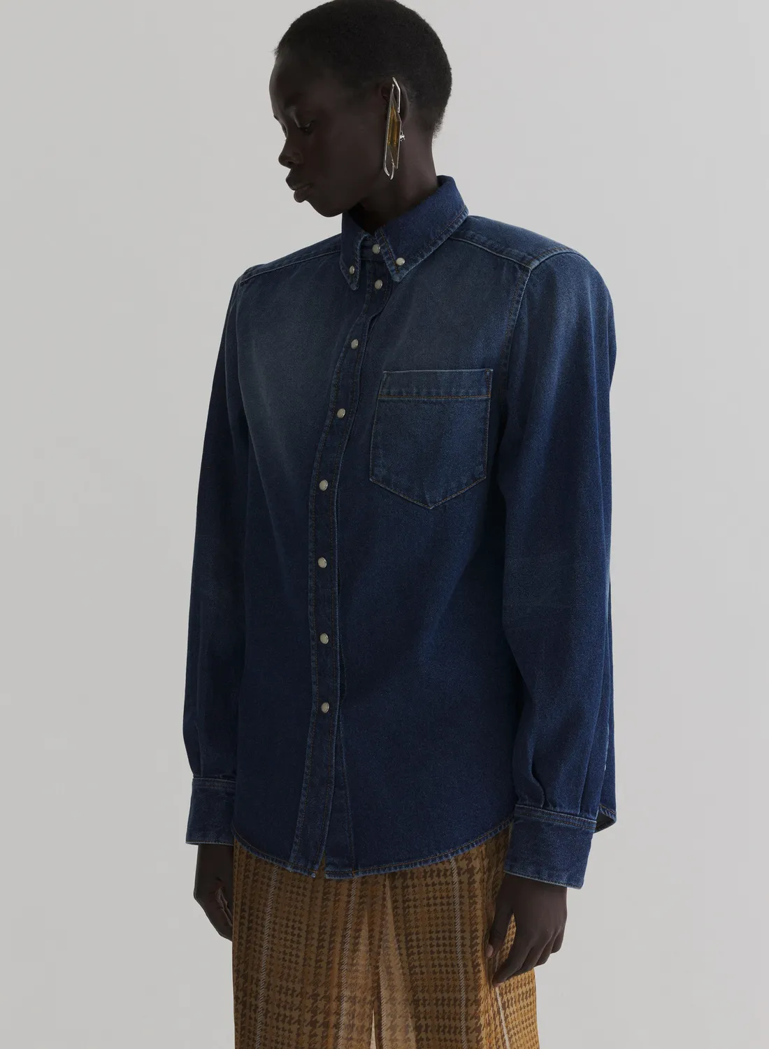 Mugler Denim Power Shirt Jeanshemd Navy Washed Denim