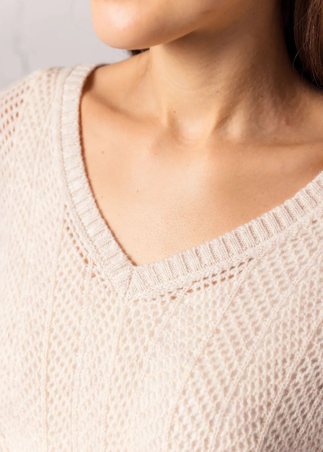 Senatex Oversized Ajour-Strickpullover Pullover Sand Wolle