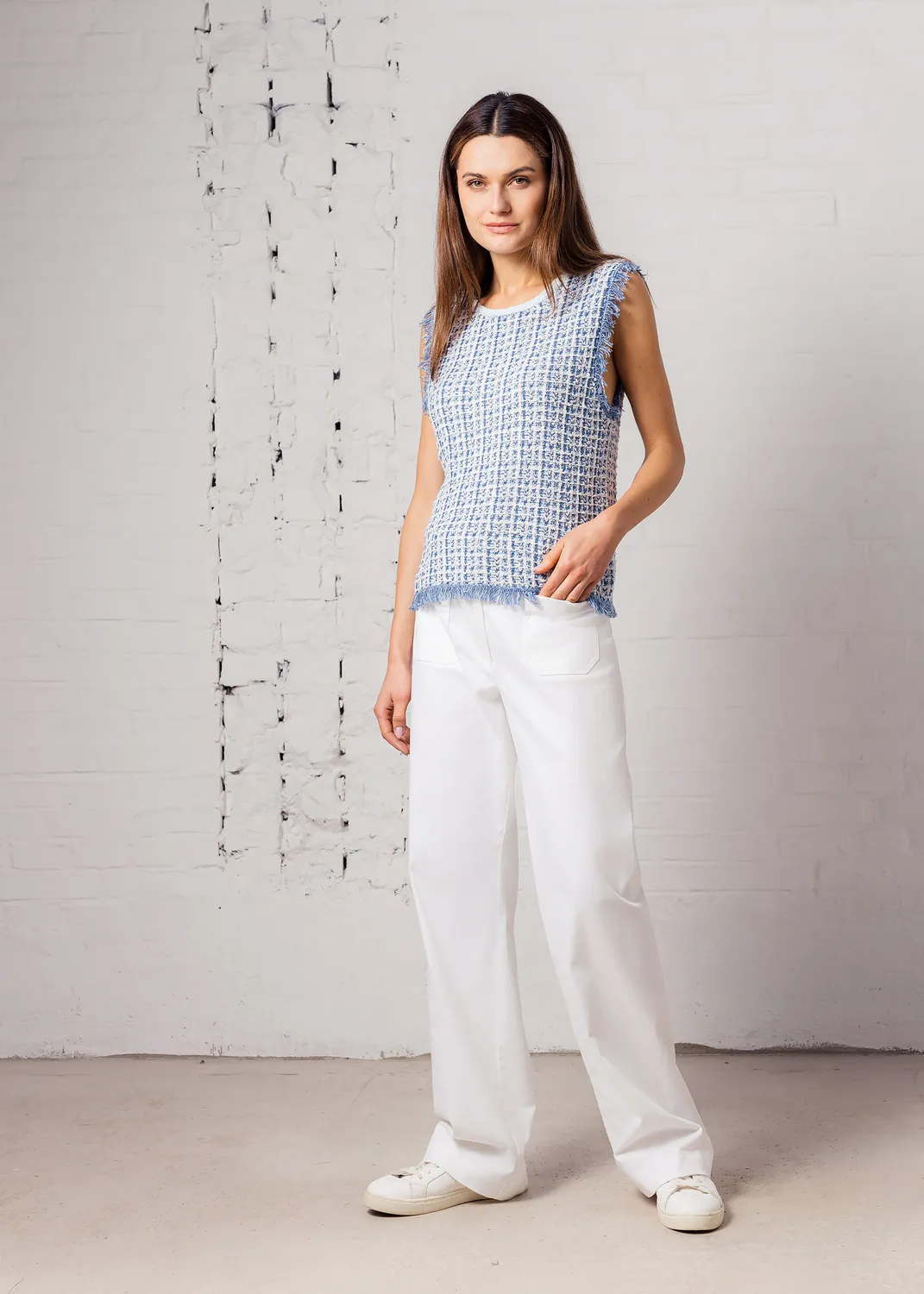Senatex Bouclé-Top Top Denim Multicolor Fransen