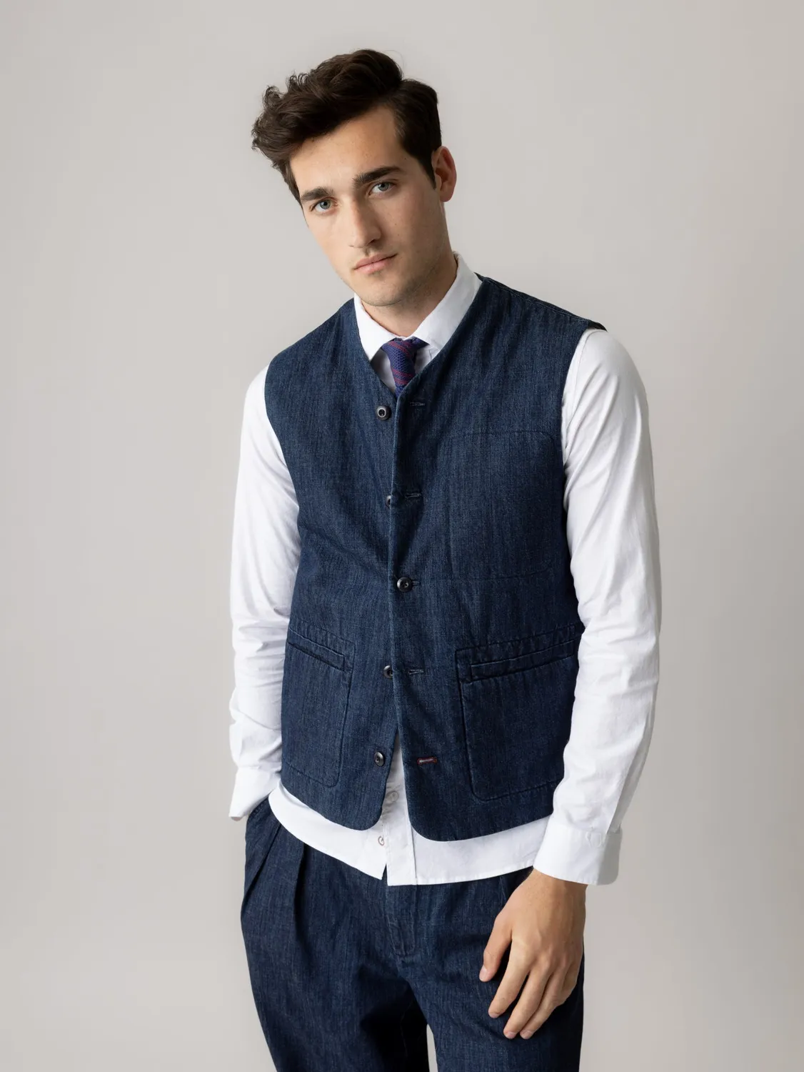 Mos Mosh MMGPisa Waistcoat Weste Blue Chambray