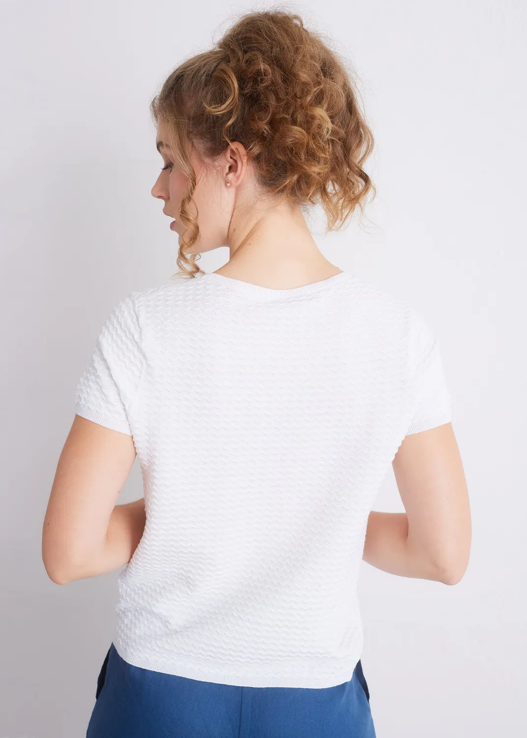 Senatex Kurzarm-Stricktop Off-White aus Bio-Baumwolle