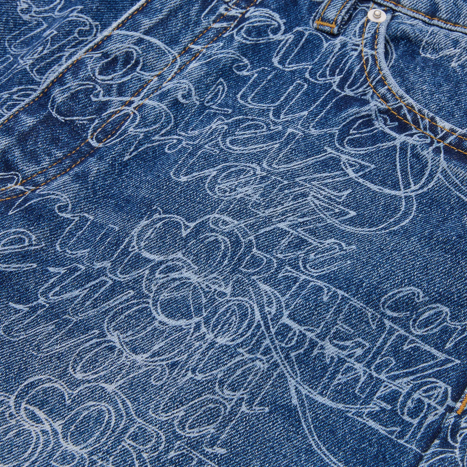 Corteiz Handwritten Baggy Jeans Midwash Indigo 14oz Denim