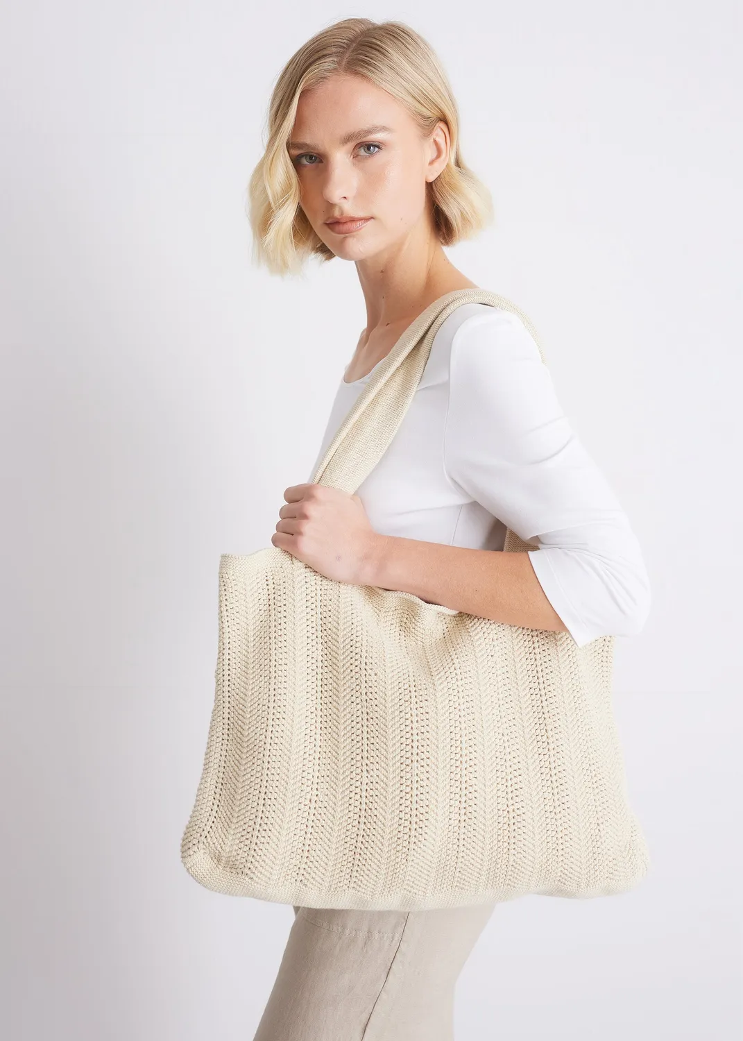 Senatex Stricktasche GOTS Baumwolle Tasche Beige Onesize