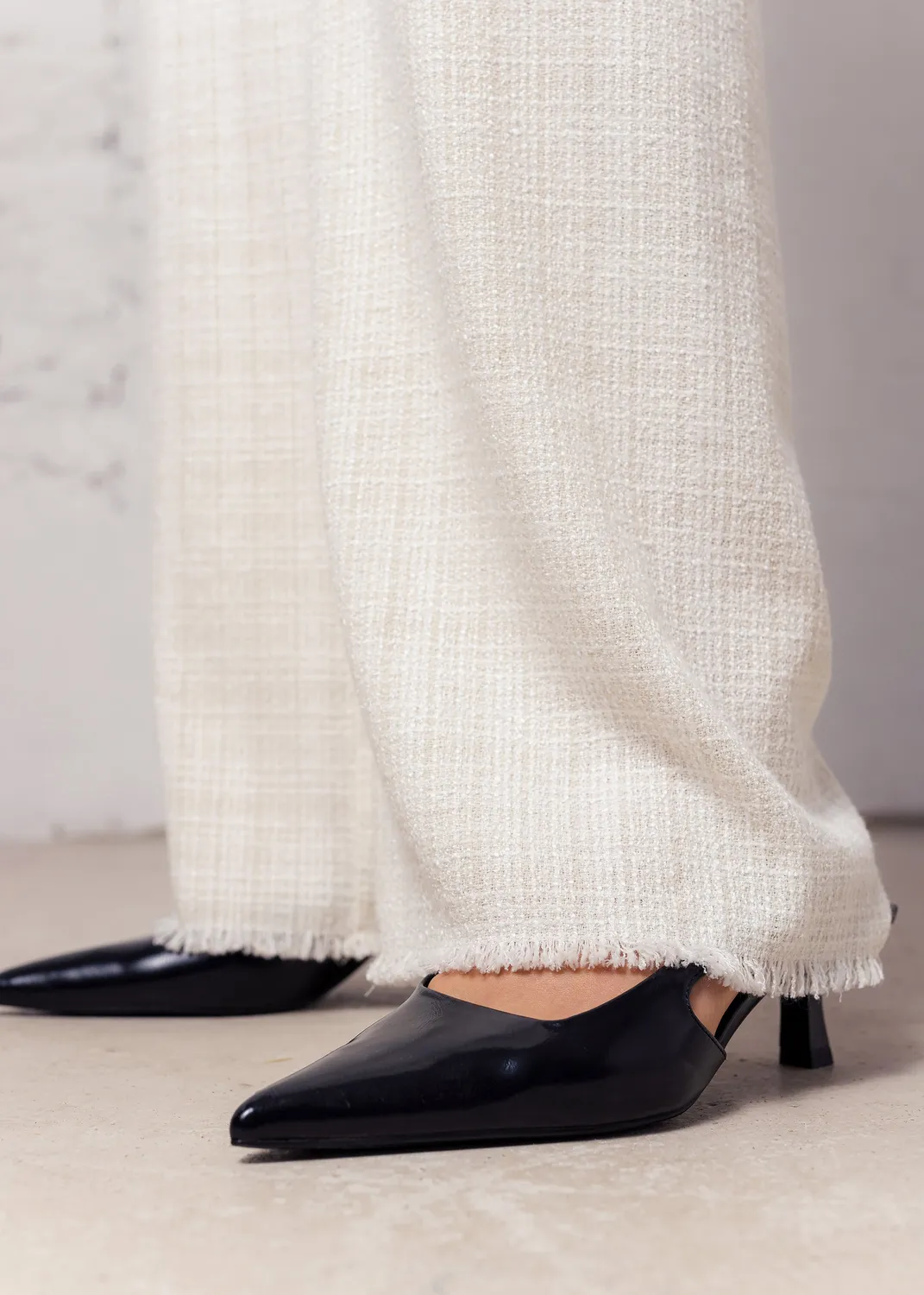 Senatex Boucle-Hose Wolle-Viskose Cream Gerader Schnitt