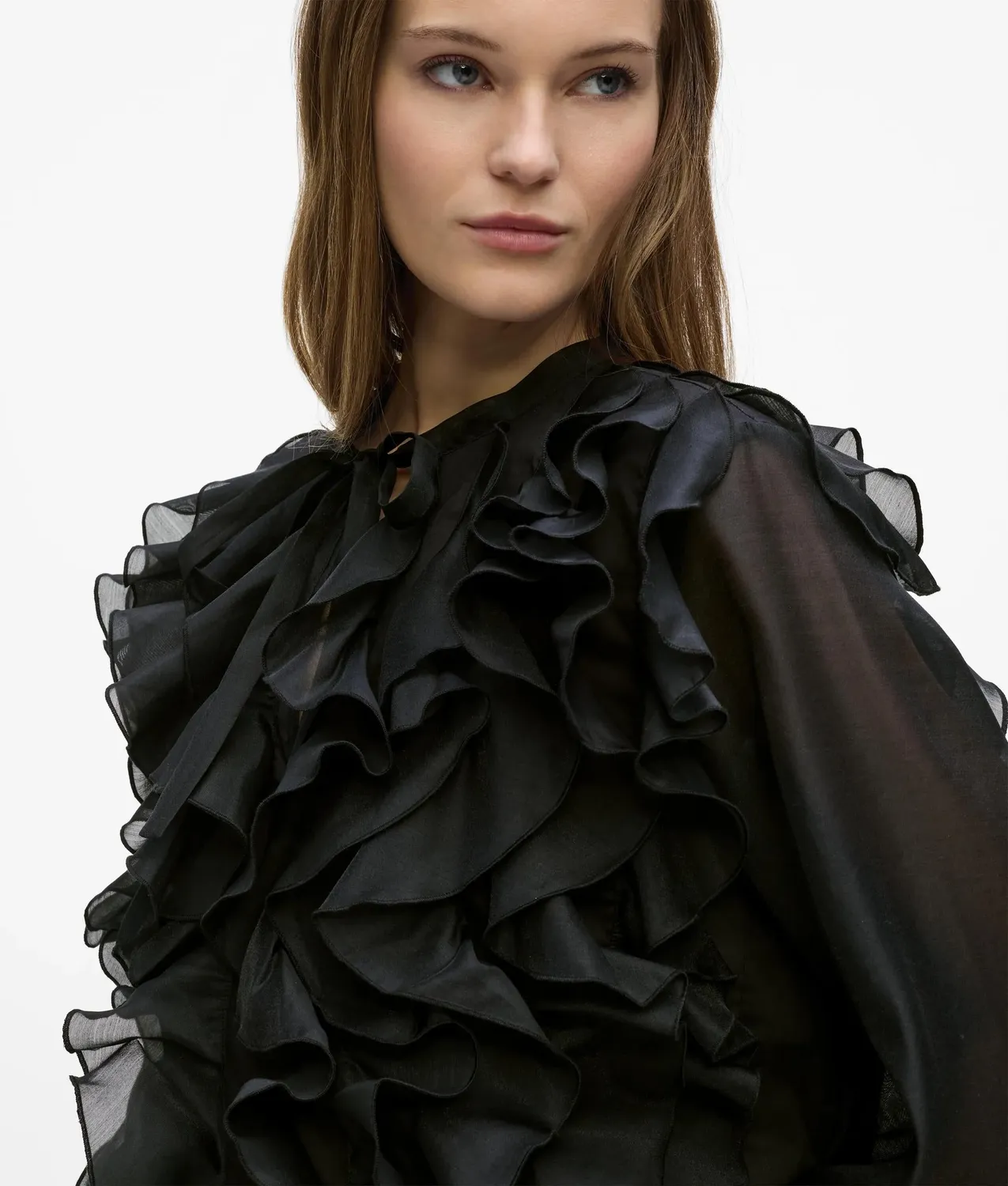 Karl Lagerfeld Organza Ruffle Bluse Rüschen kragenlos