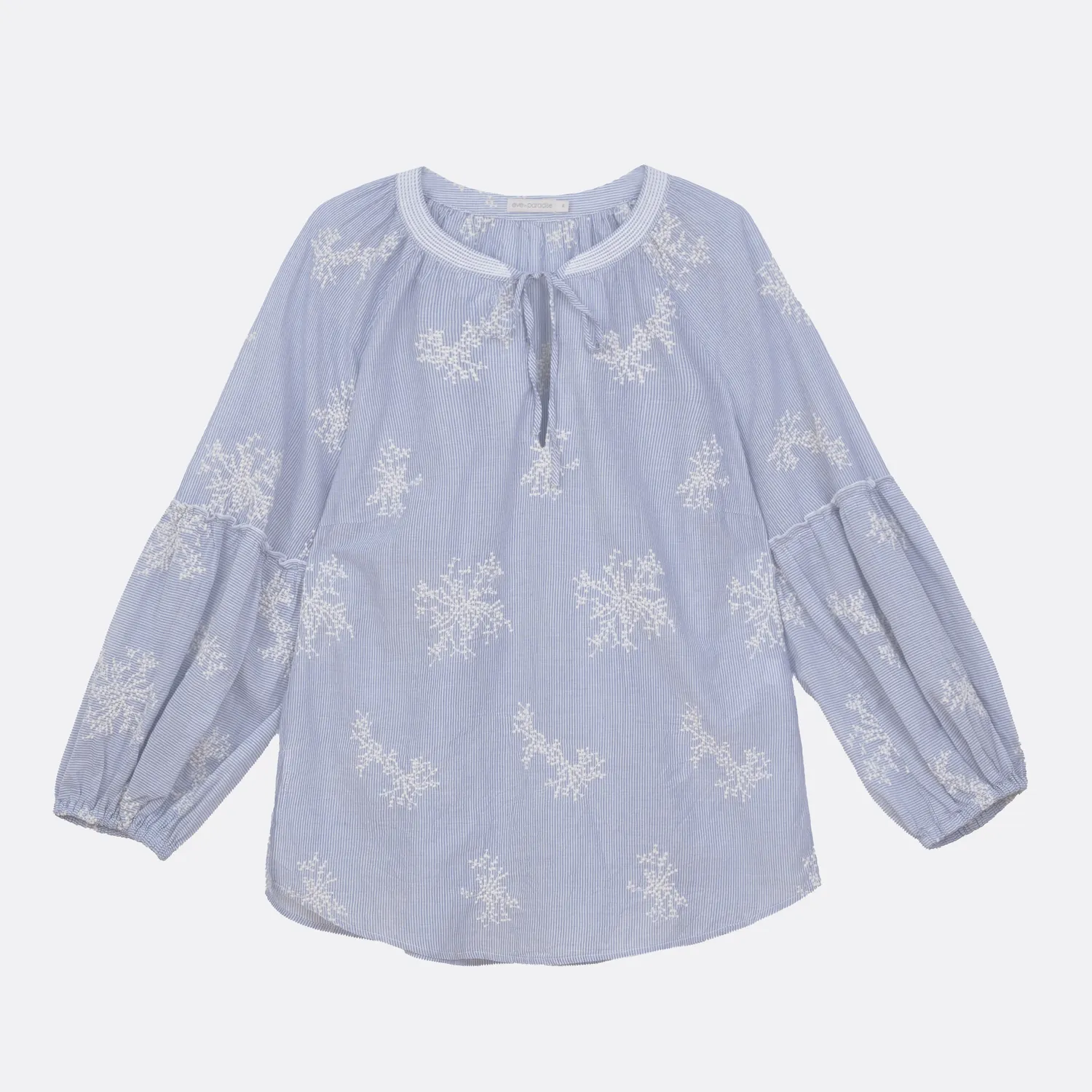 Senatex Stickerei Bluse Ocean Flower Bindeausschnitt
