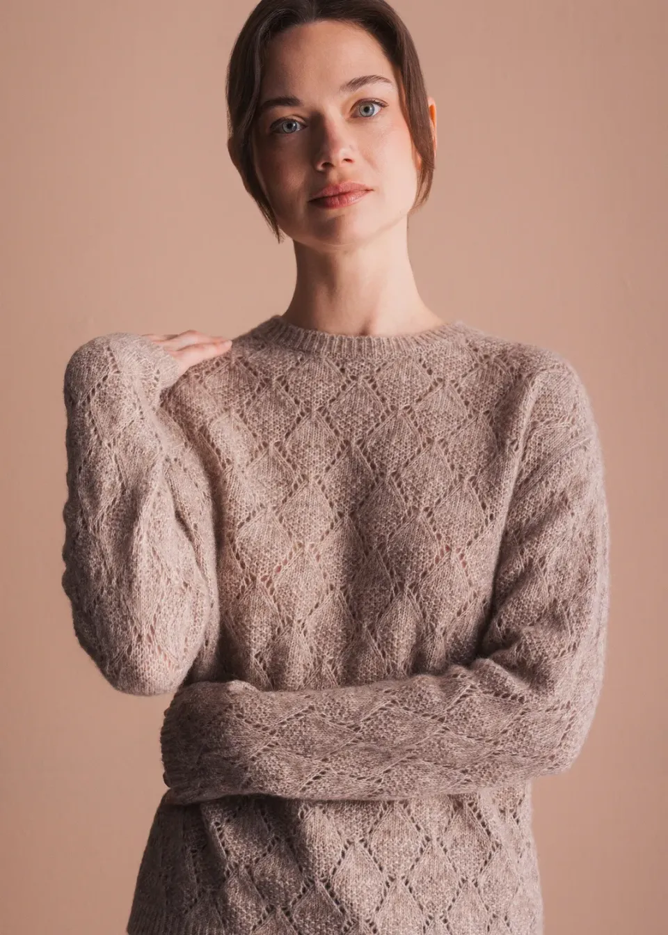 Senatex Pullover Ajourmuster Cream Baumwoll-Mix