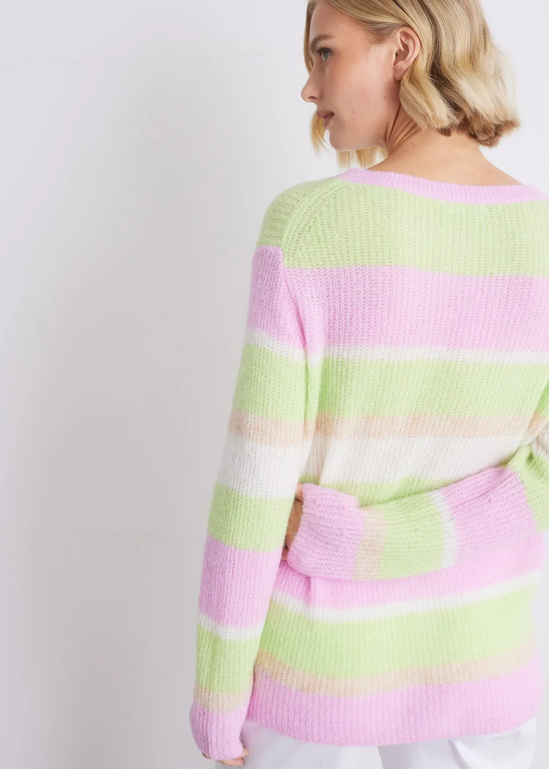Senatex Alpakamix Strickpullover Pistaccio Streifen