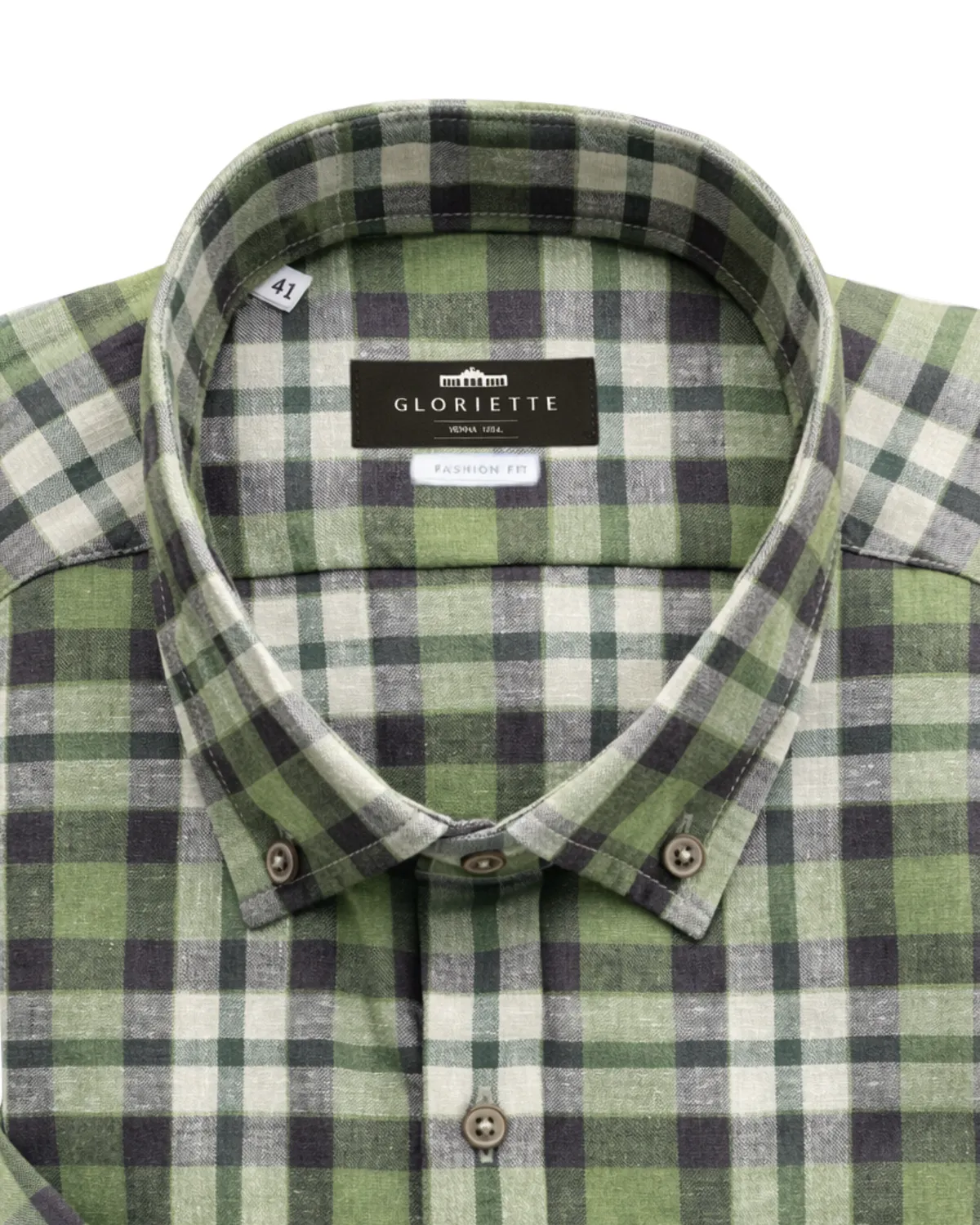 Gloriette Button-Down Kurzarmhemd Karo Grün Leinenmix
