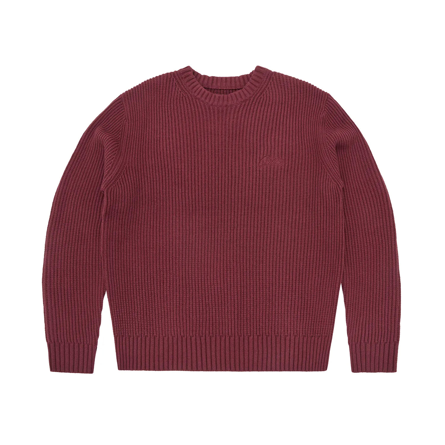 Corteiz Crochet Applique Knit Crew Pullover Burgundy Baumwollmix