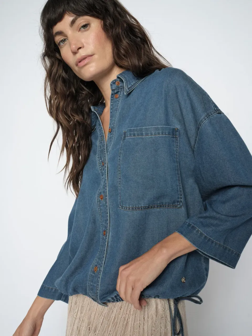 Mos Mosh MMTessa Lich Jeansbluse Blau 3/4-Arm