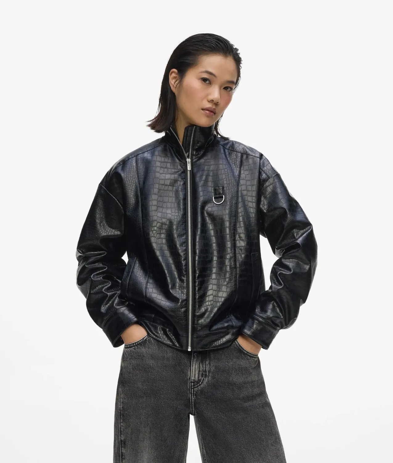 Karl Lagerfeld KL Jeans Karl Quote Bomberjacke Kunstleder Krokodil