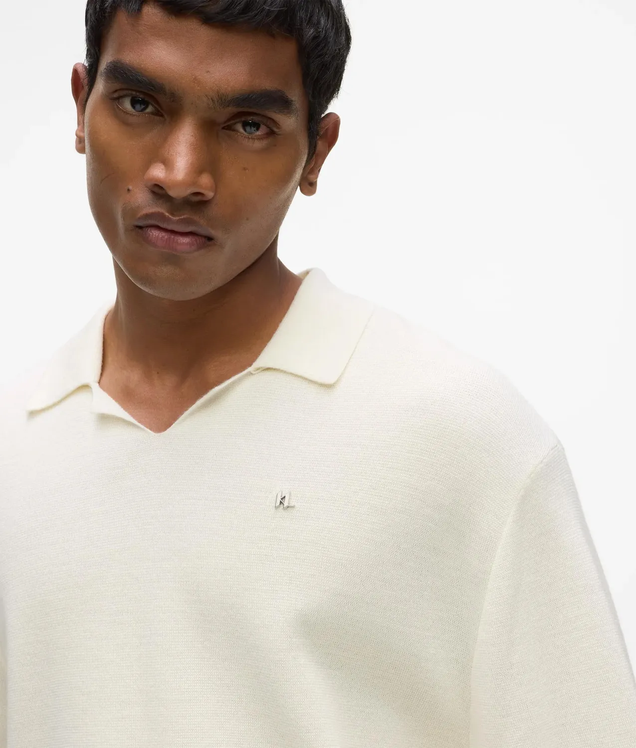 Karl Lagerfeld Knitted Boxy Polo Poloshirt Herren Blau Wollmix