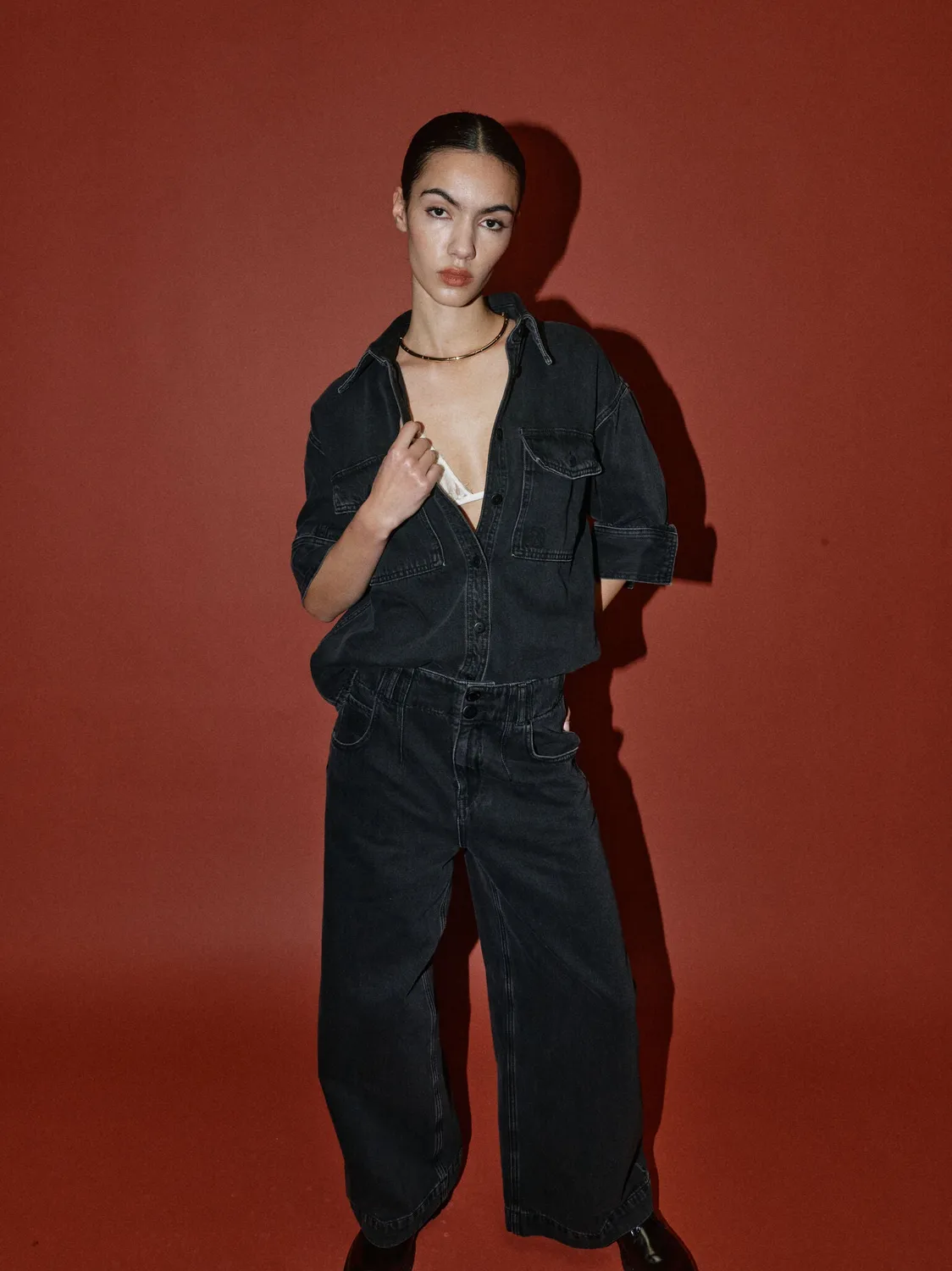 Mos Mosh MMHNoble Drapy Hose Twill-Denim schwarz