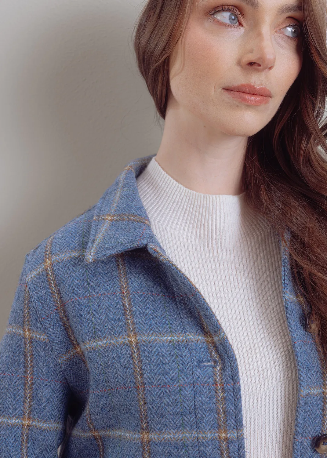 Senatex Karierte Wolljacke Denim Check Reine Wolle