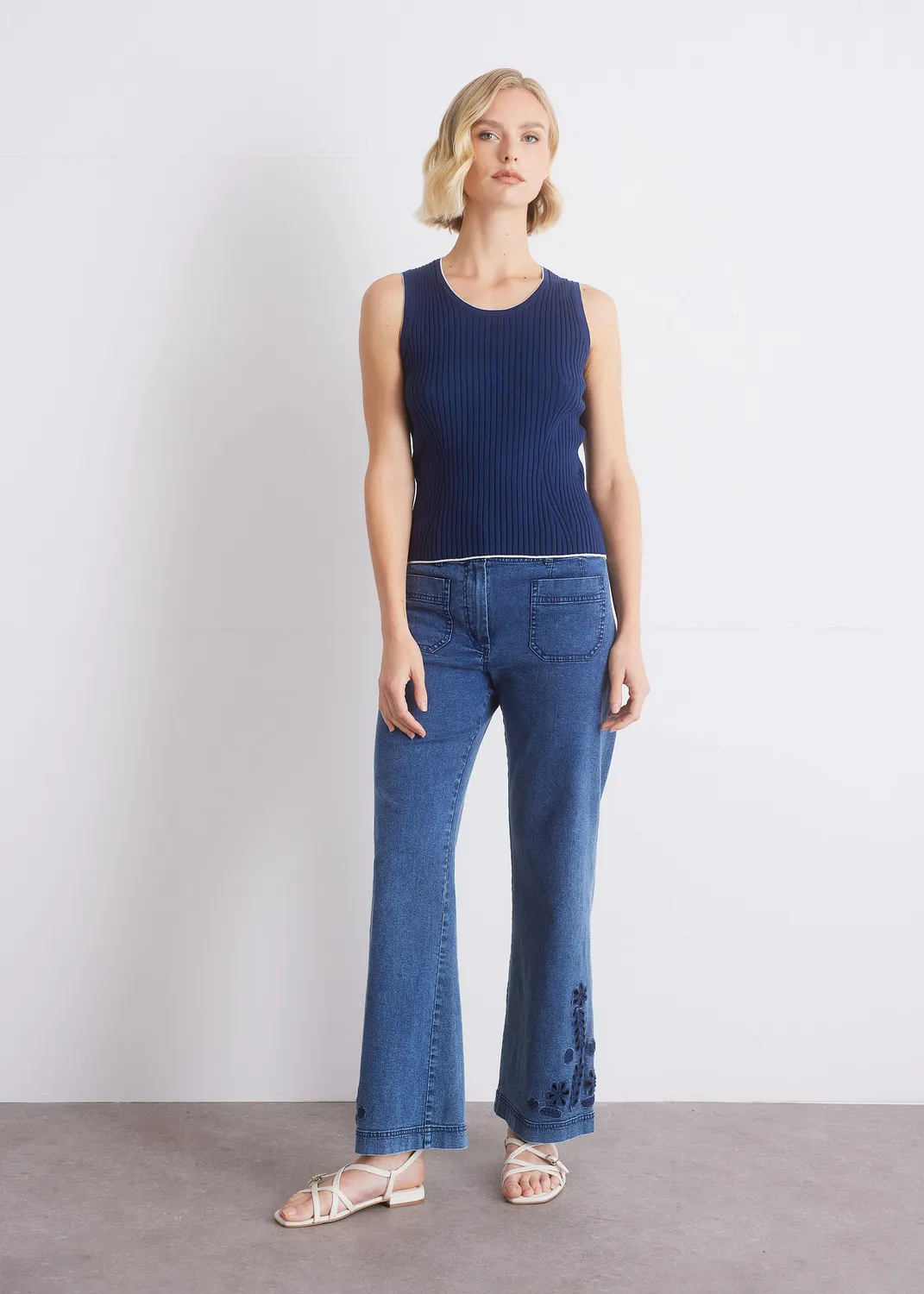 Senatex Rippstrick-Top Indigo Combo GOTS Baumwolle