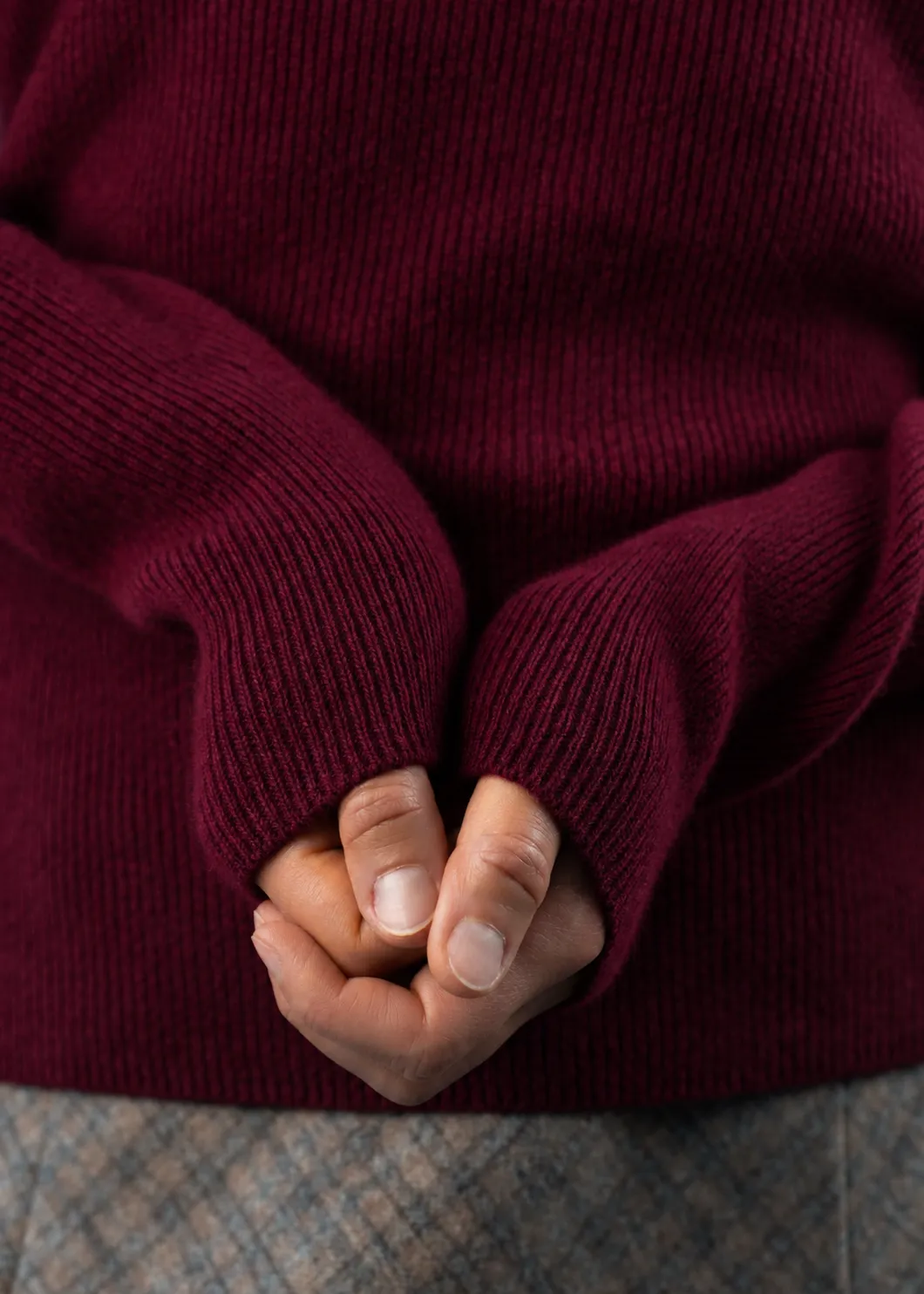 Senatex Kaschmirpullover Rundhals Bordeaux schmal