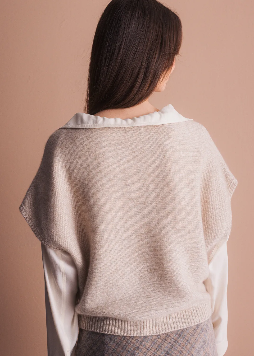 Senatex Kaschmir-Pullunder Pullover Beige ärmellos
